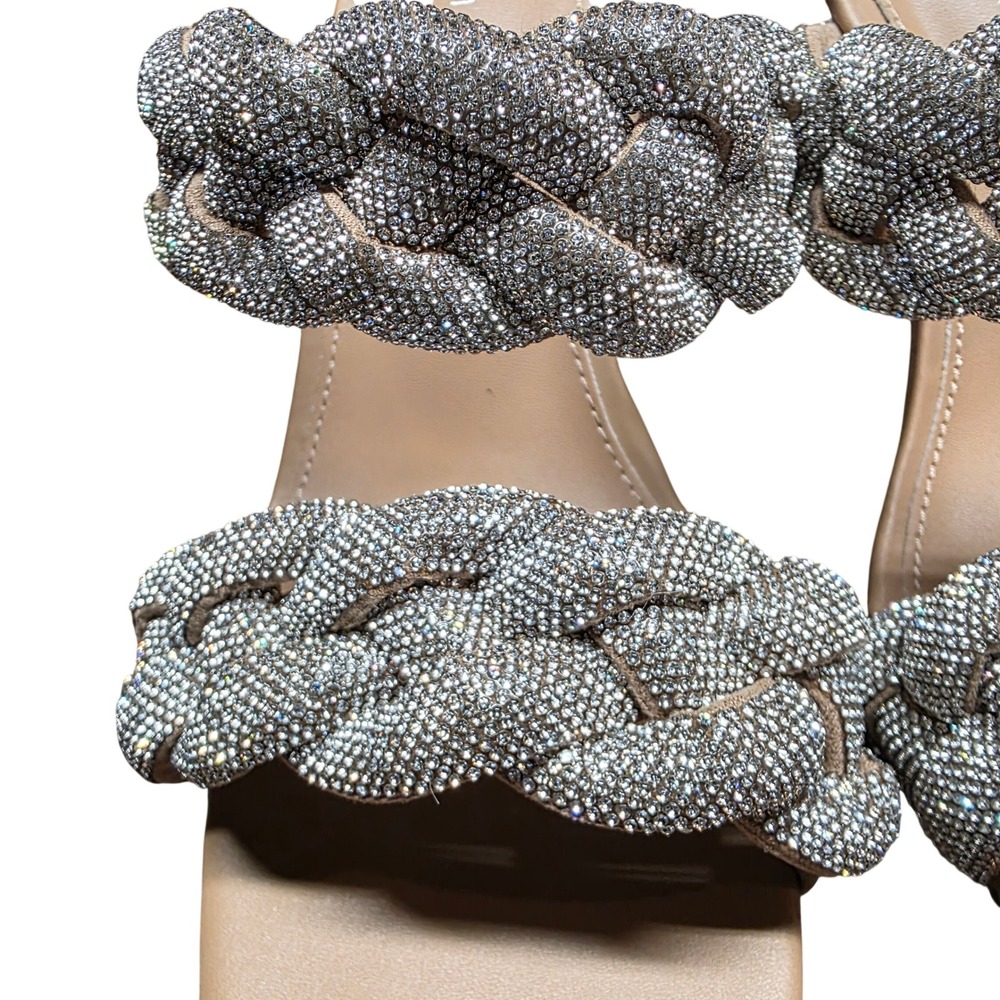 Madden Girl DIXCY-R Tan Braided Silver Rhinestone Block Heel Square Toe Women 10 - Picture 2 of 8